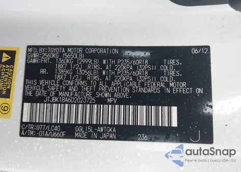 2013 Lexus Rx 350 z USA, uszkodzony, nr VIN JTJBK1BA6D2023725